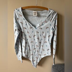 PINK Victoria's Secret Light Blue with flowers bodysuit